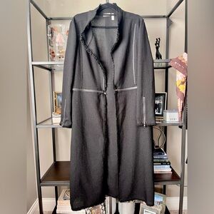 Leith Black Textured Full Length Lightweight Jacket with Zippered Design.